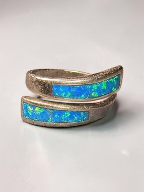 Blue And Green Opal In Sterling Silver Bypass Setting
